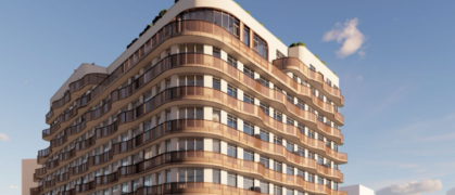 A rendering of the nine-story building at 828 Metropolitan Ave in East Williamsburg, Brooklyn.